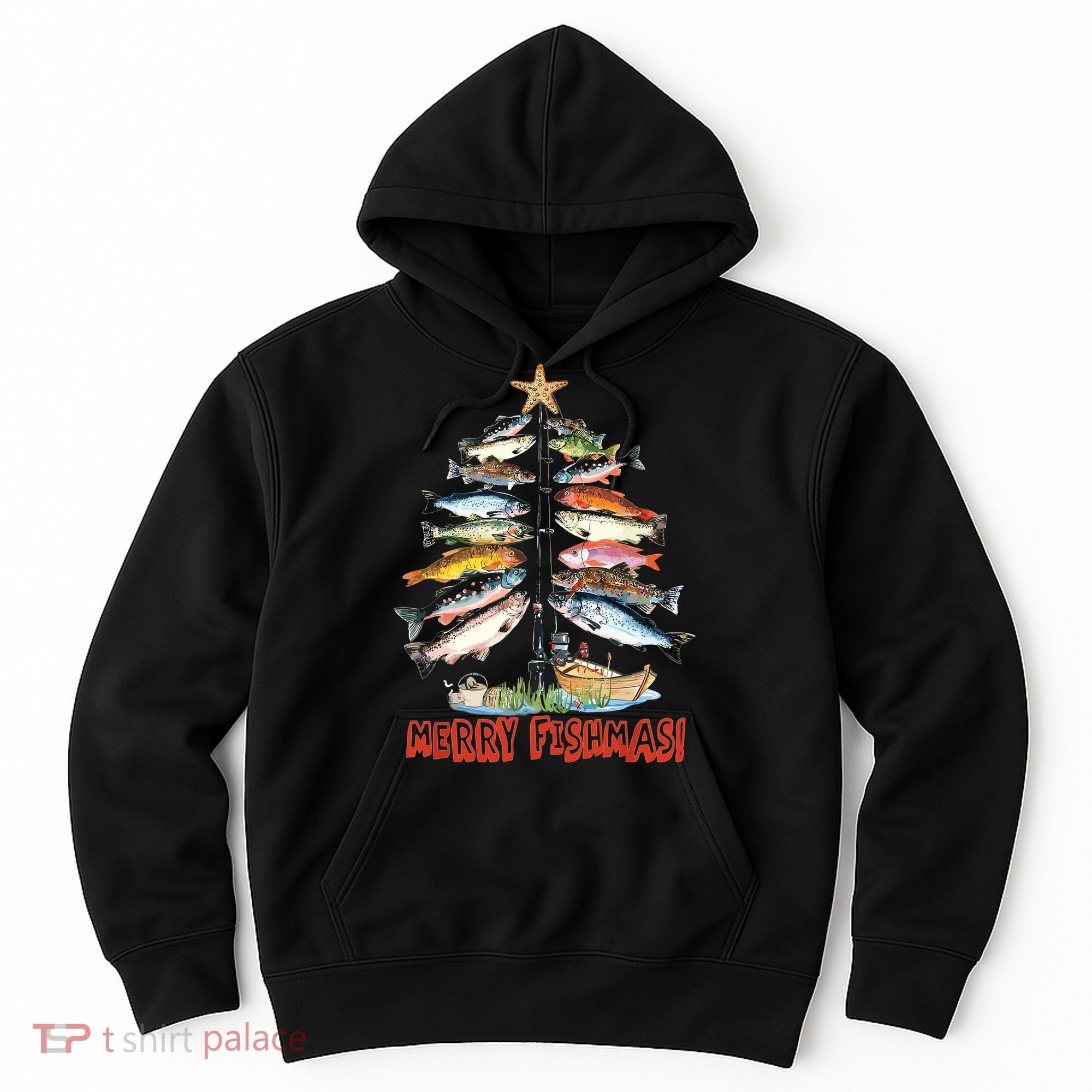 Merry Fishmas Christmas Tree Fish Funny Fishing Hoodie