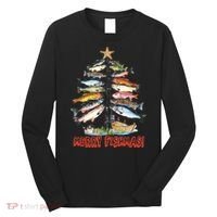 Merry Fishmas Christmas Tree Fish Funny Fishing Long Sleeve Shirt thumb 0