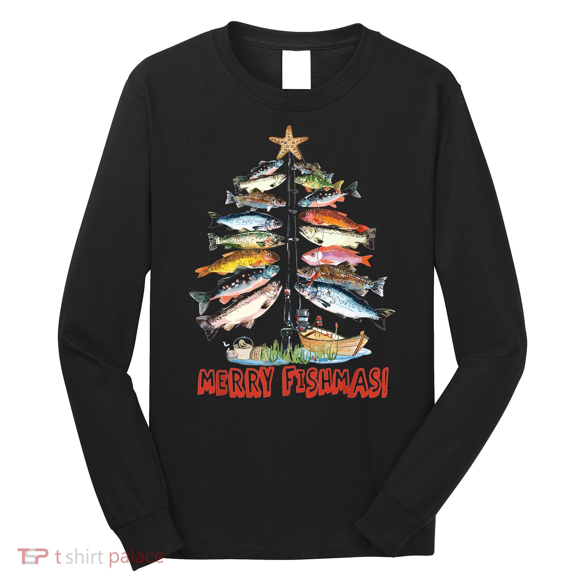 Merry Fishmas Christmas Tree Fish Funny Fishing Long Sleeve Shirt