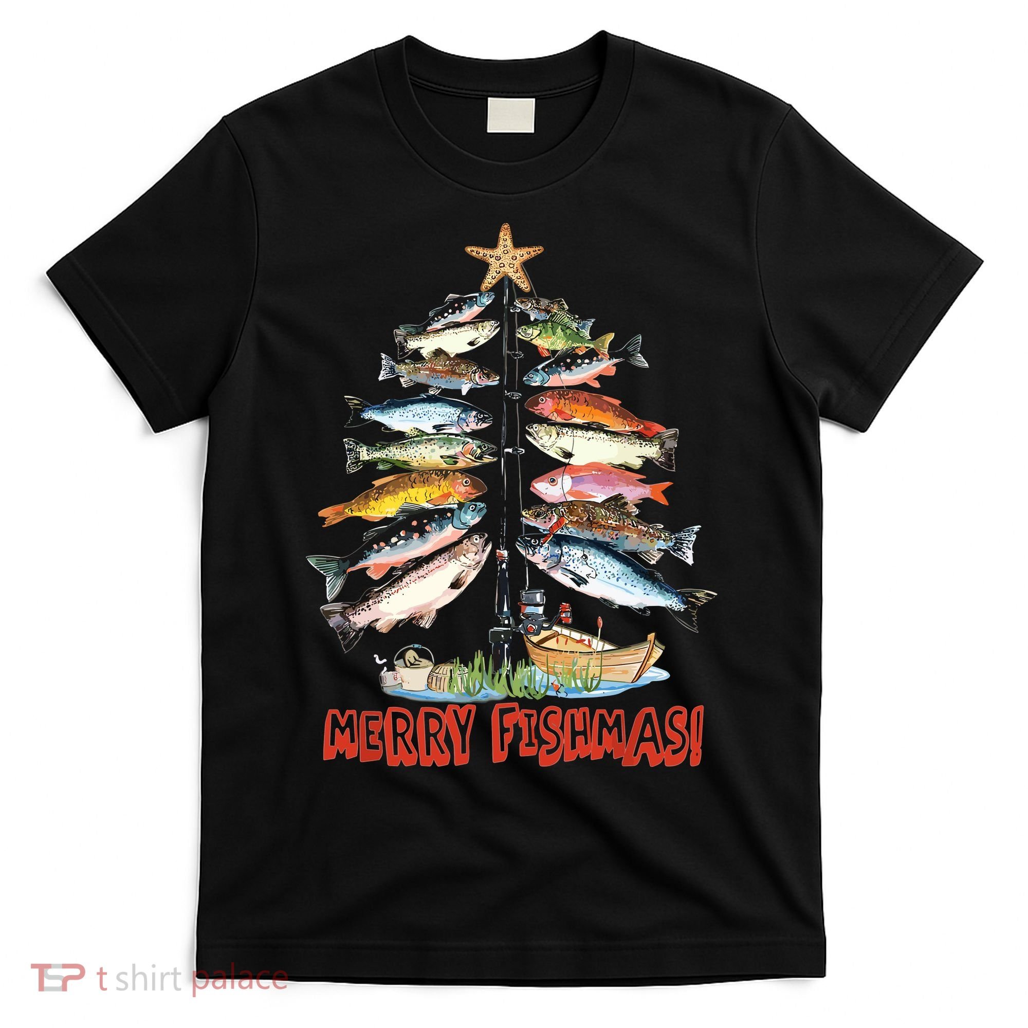 Merry Fishmas Christmas Tree Fish Funny Fishing T-Shirt