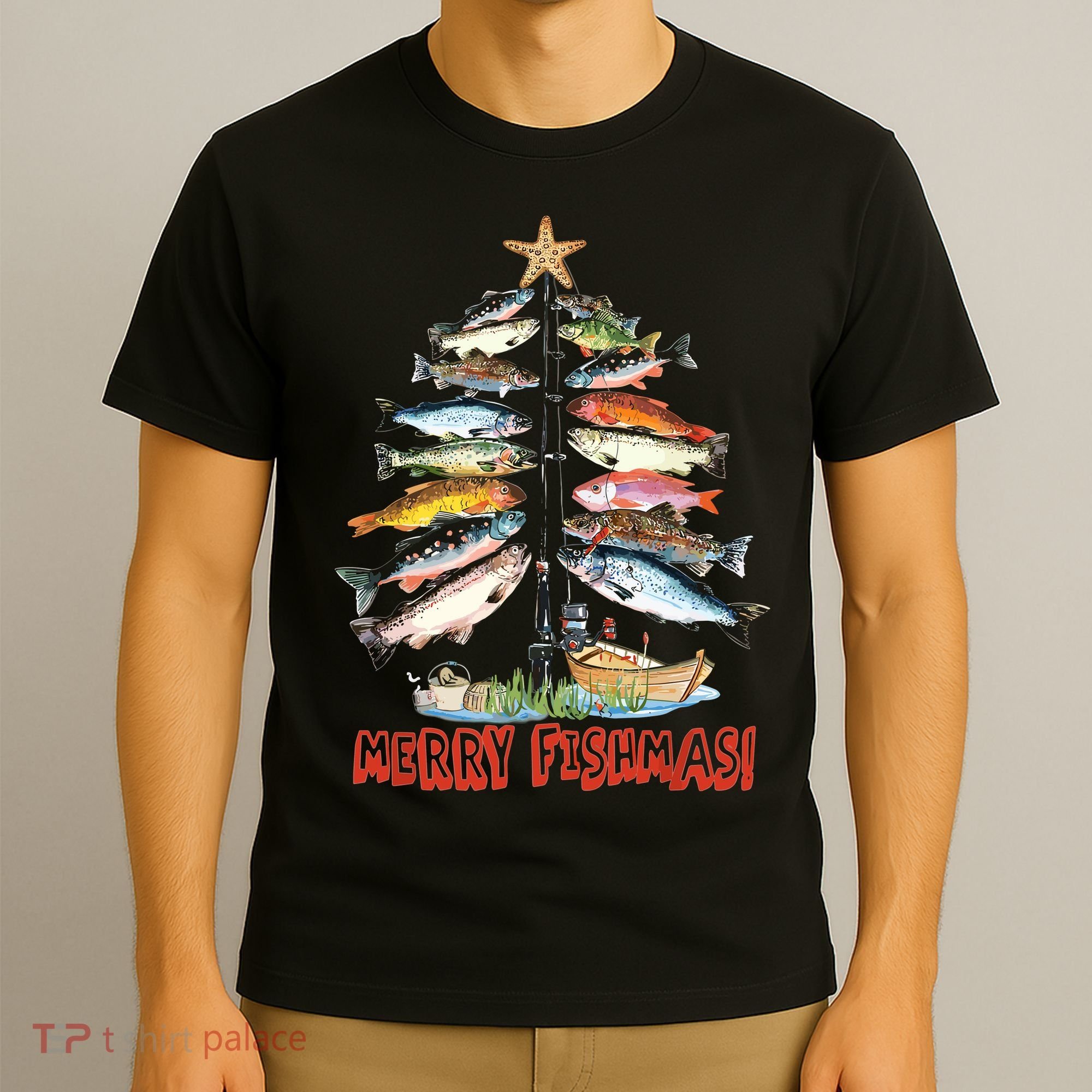 Merry Fishmas Christmas Tree Fish Funny Fishing T-Shirt
