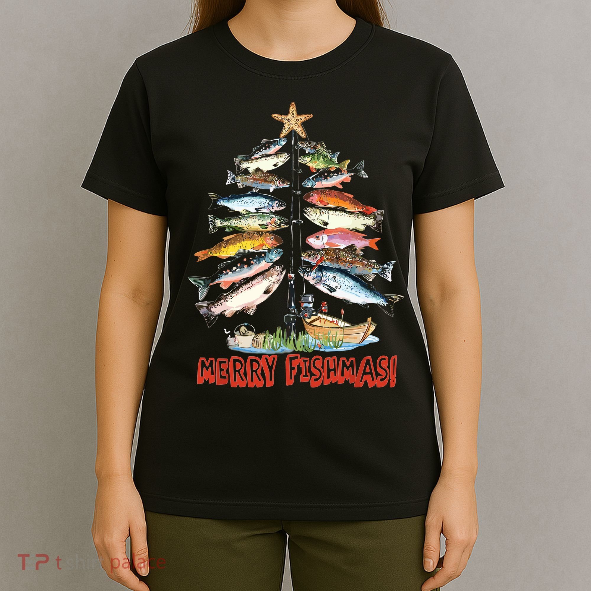 Merry Fishmas Christmas Tree Fish Funny Fishing T-Shirt