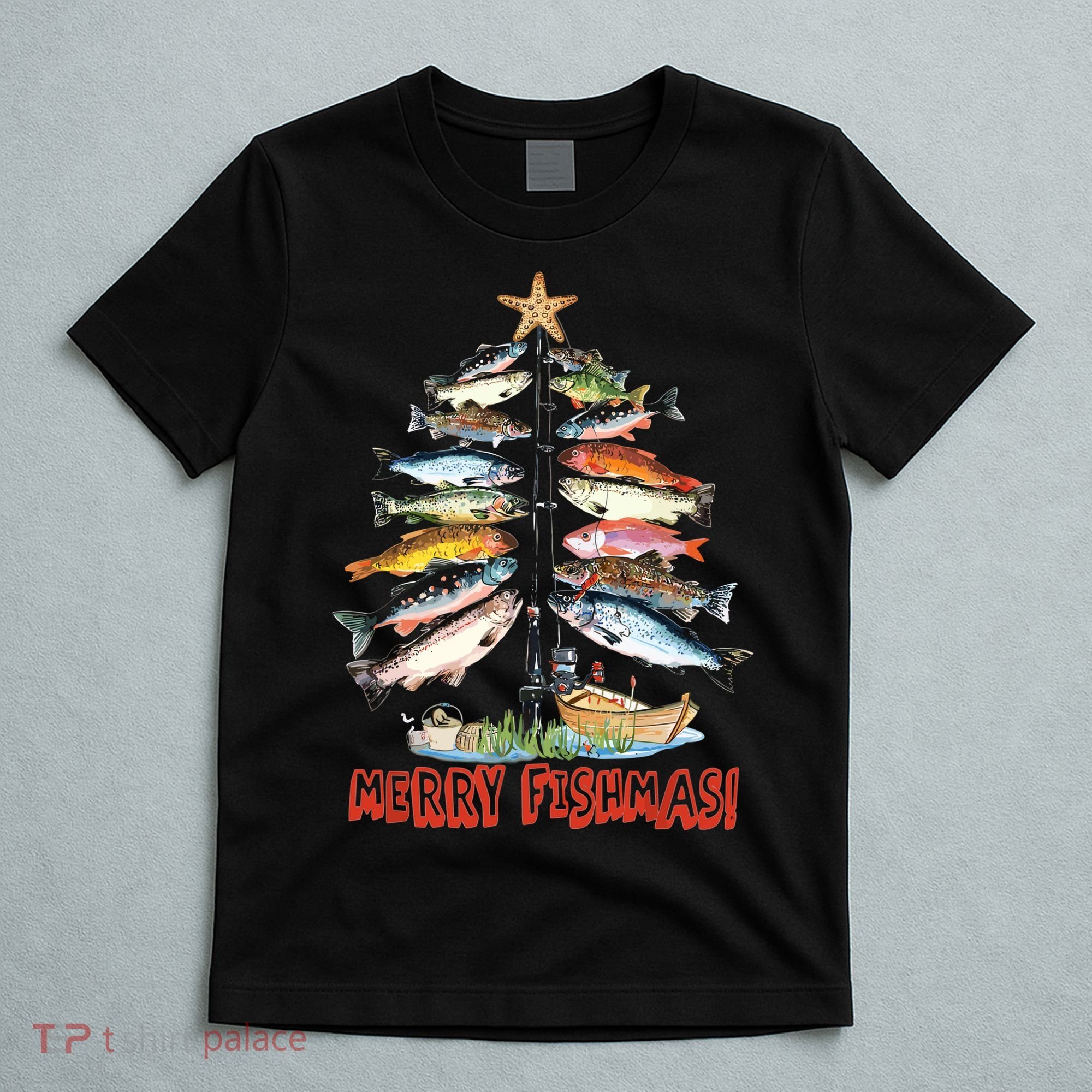 Merry Fishmas Christmas Tree Fish Funny Fishing T-Shirt