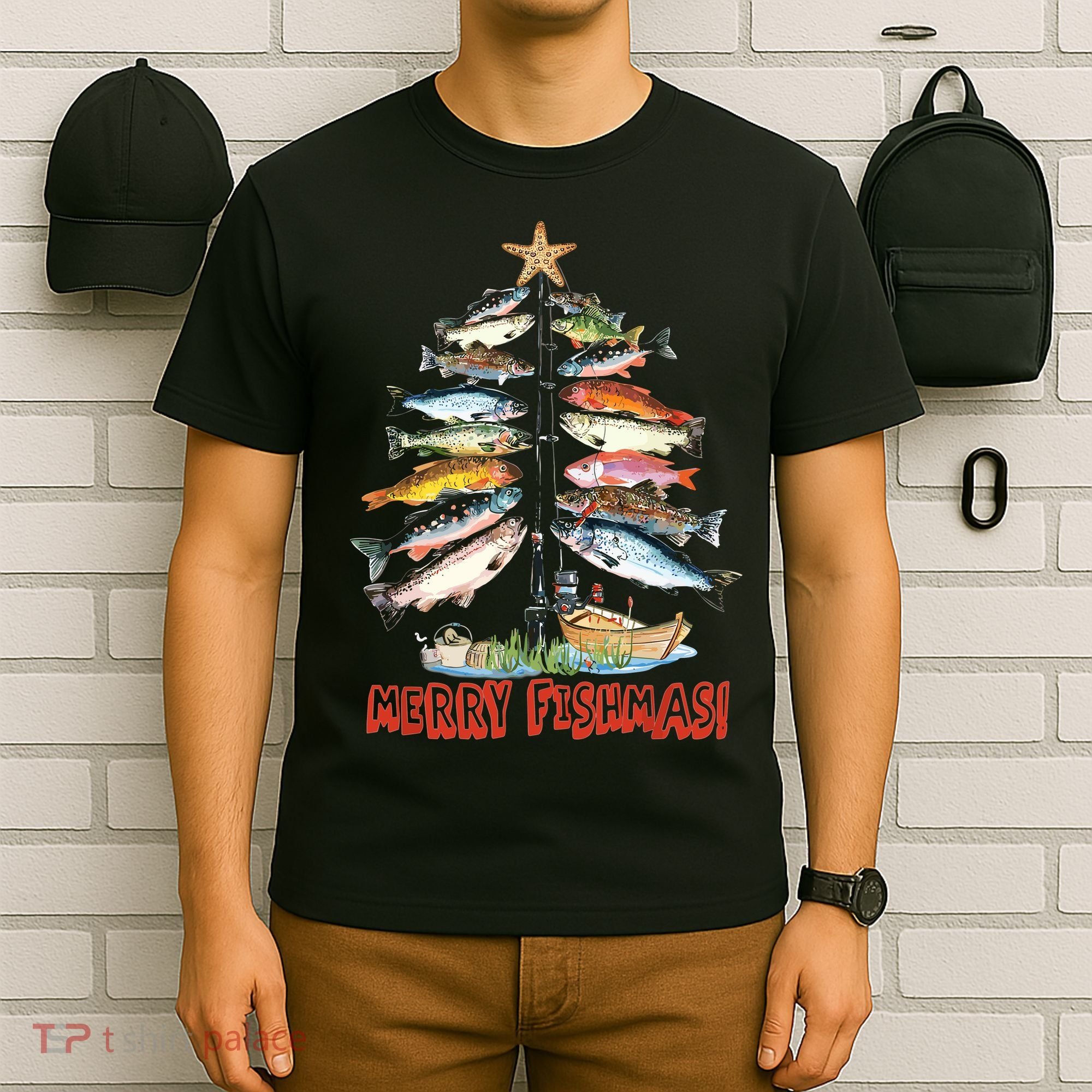Merry Fishmas Christmas Tree Fish Funny Fishing T-Shirt