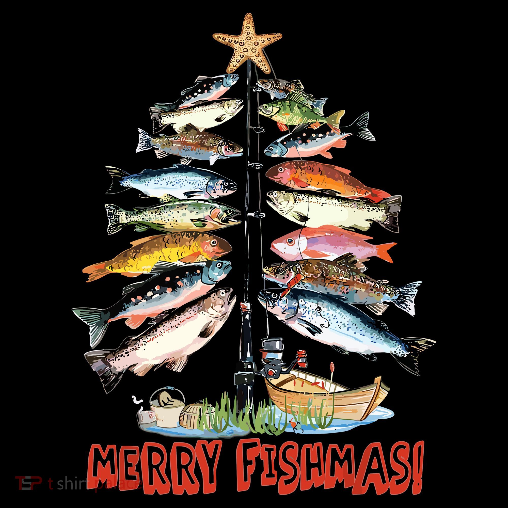 Merry Fishmas Christmas Tree Fish Funny Fishing T-Shirt