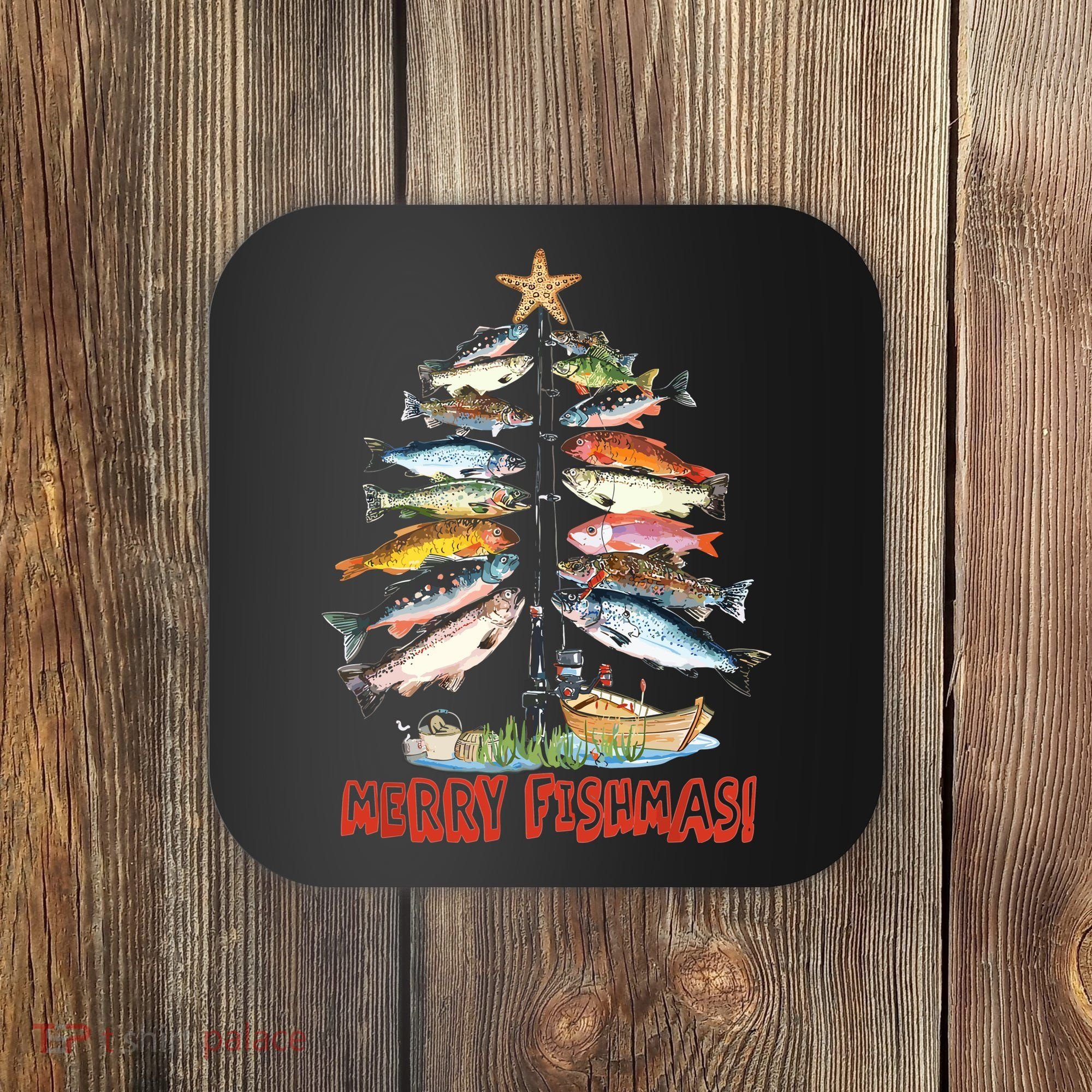 Merry Fishmas Christmas Tree Fish Funny Fishing Coaster