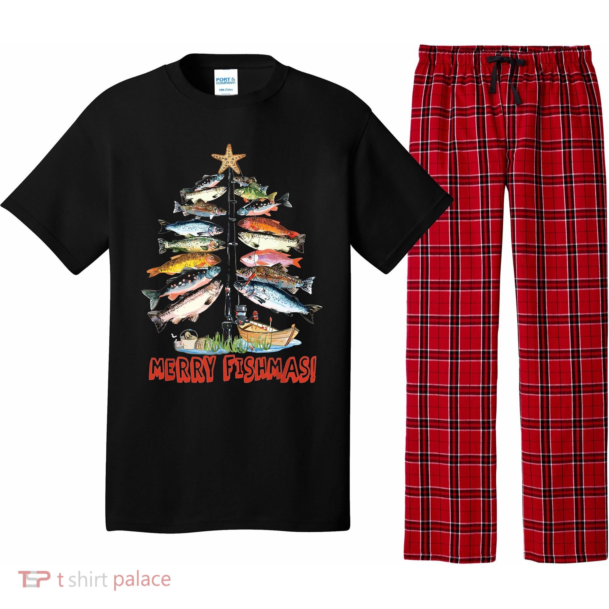 Merry Fishmas Christmas Tree Fish Funny Fishing Pajama Set