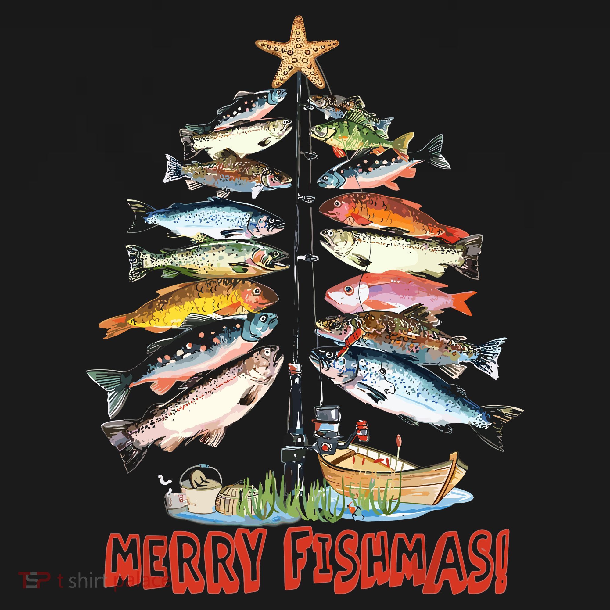 Merry Fishmas Christmas Tree Fish Funny Fishing Mousepad