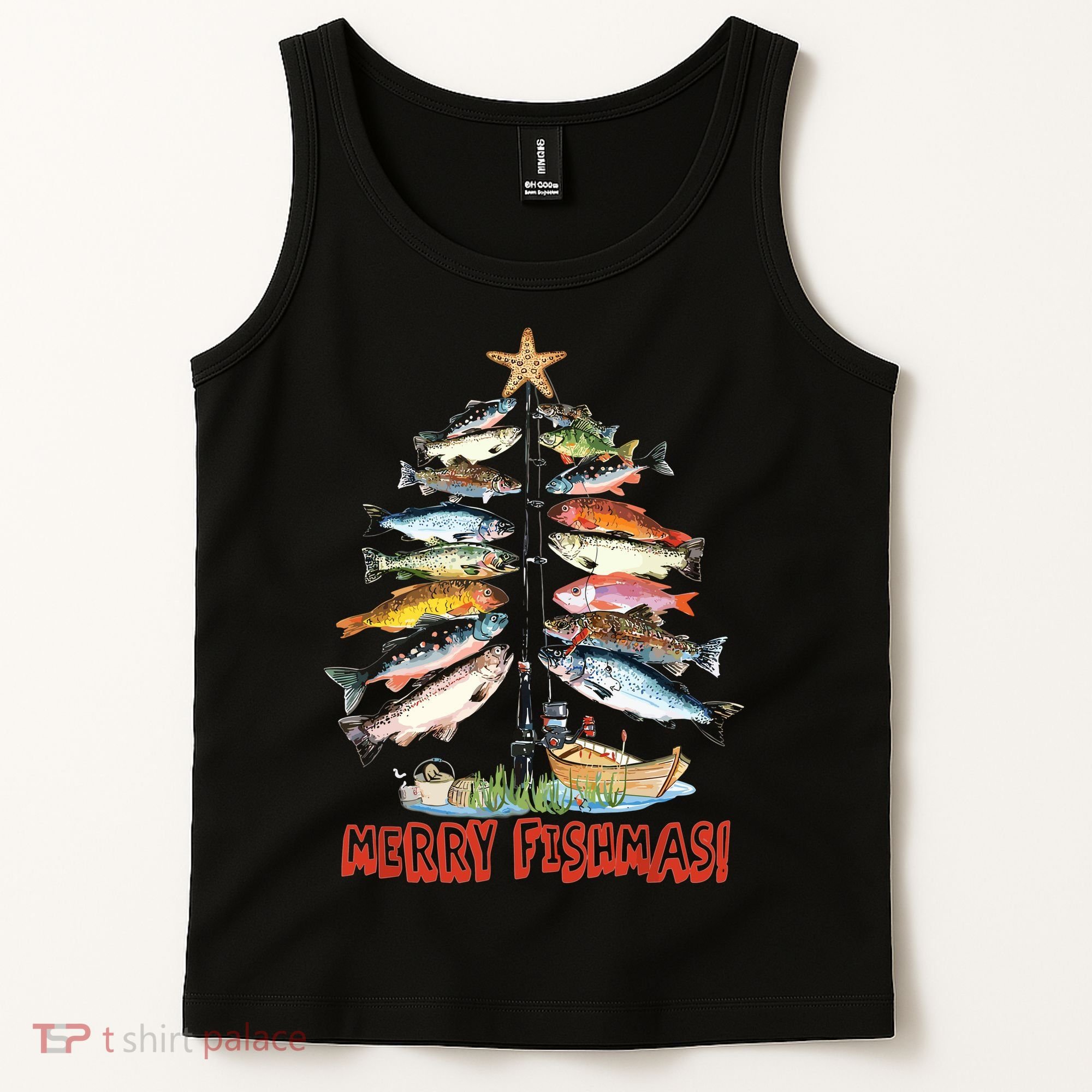 Merry Fishmas Christmas Tree Fish Funny Fishing Tank Top