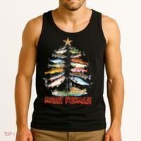 Merry Fishmas Christmas Tree Fish Funny Fishing Tank Top thumb 3