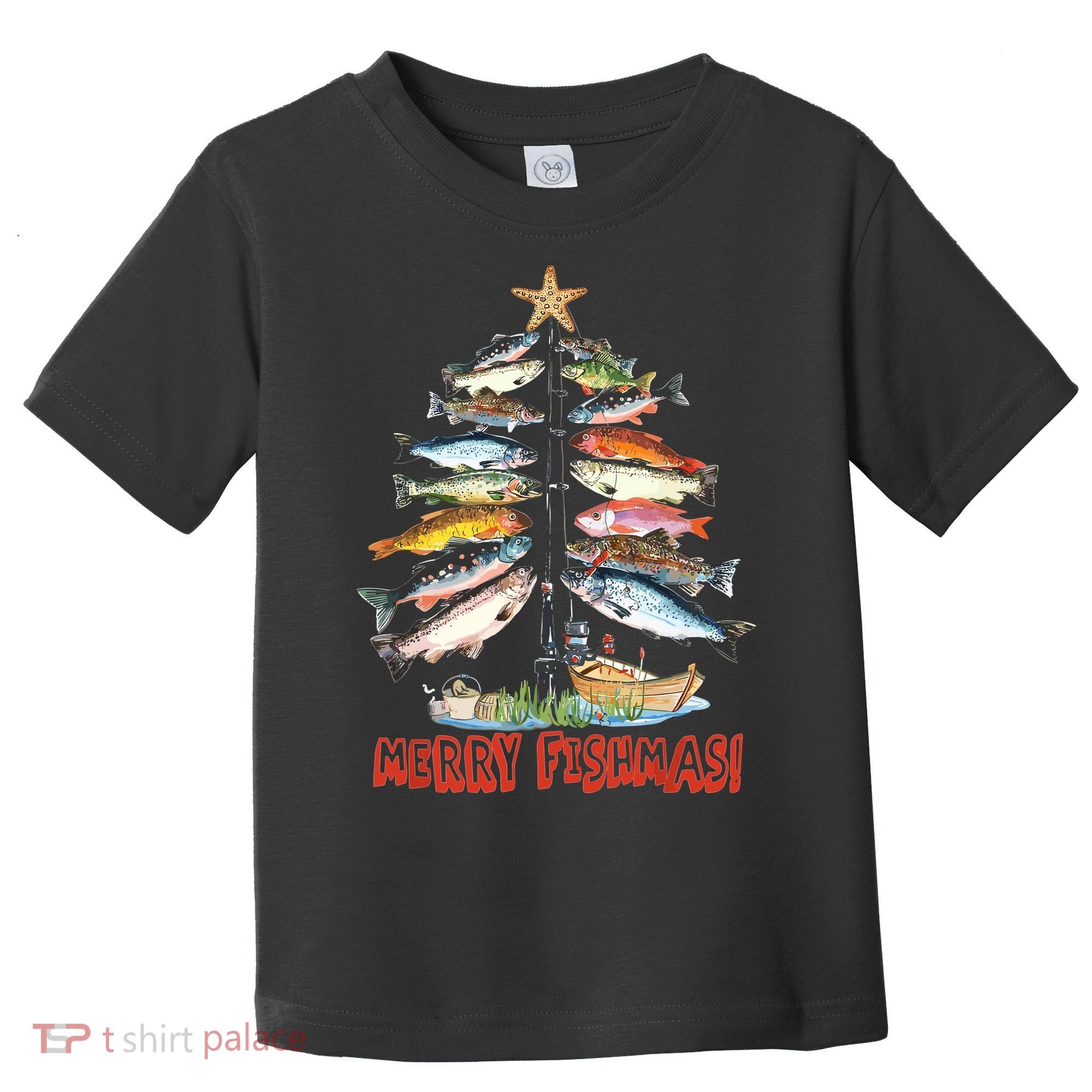 Merry Fishmas Christmas Tree Fish Funny Fishing Toddler T-Shirt