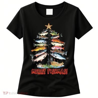 Merry Fishmas Christmas Tree Fish Funny Fishing Women's T-Shirt