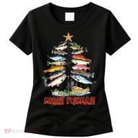 Merry Fishmas Christmas Tree Fish Funny Fishing Women's T-Shirt thumb 0