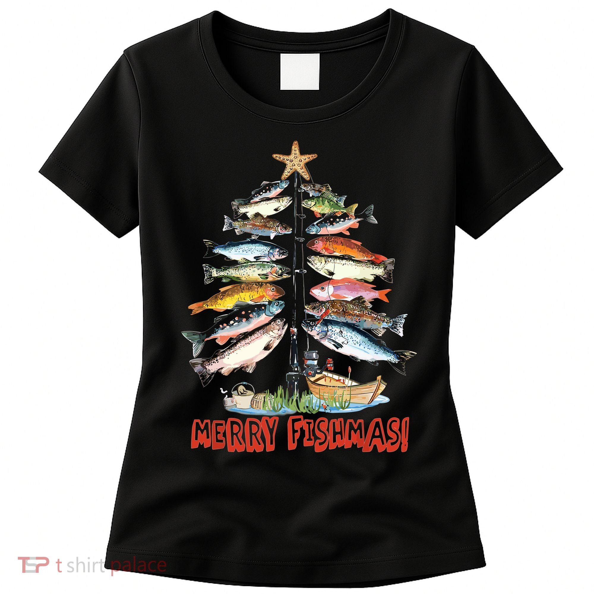 Merry Fishmas Christmas Tree Fish Funny Fishing Women's T-Shirt