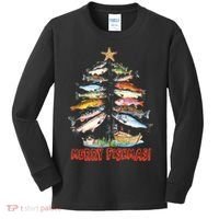Merry Fishmas Christmas Tree Fish Funny Fishing Kids Long Sleeve Shirt thumb 0