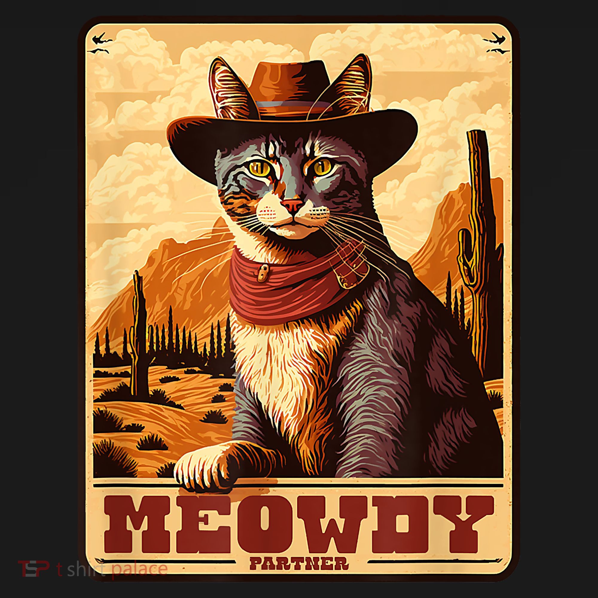 Meowdy! Funny Country Music Cat Cowboy Hat Wanted Poster Apron