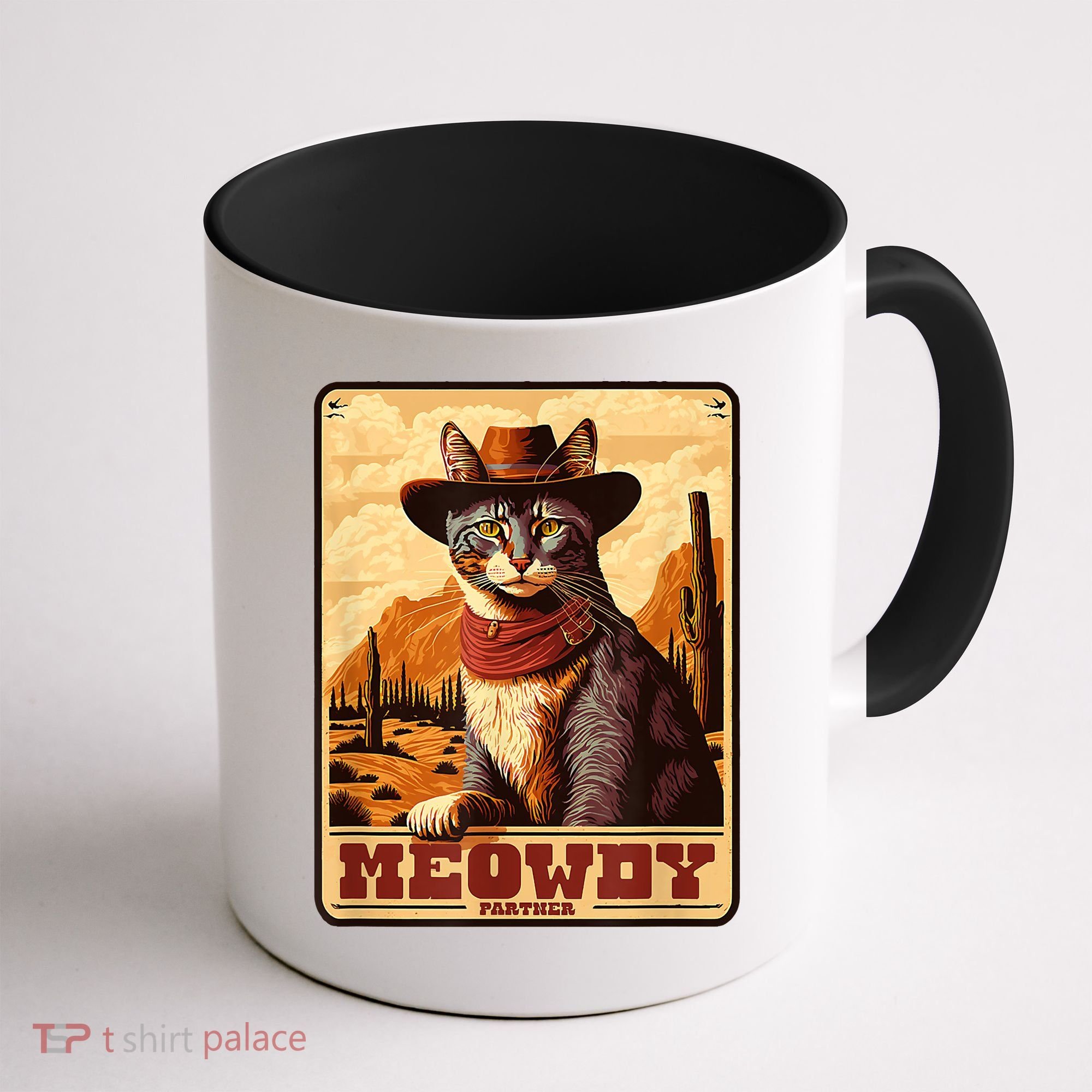 Meowdy! Funny Country Music Cat Cowboy Hat Wanted Poster Coffee Mug