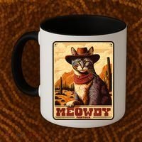 Meowdy! Funny Country Music Cat Cowboy Hat Wanted Poster Coffee Mug thumb 2