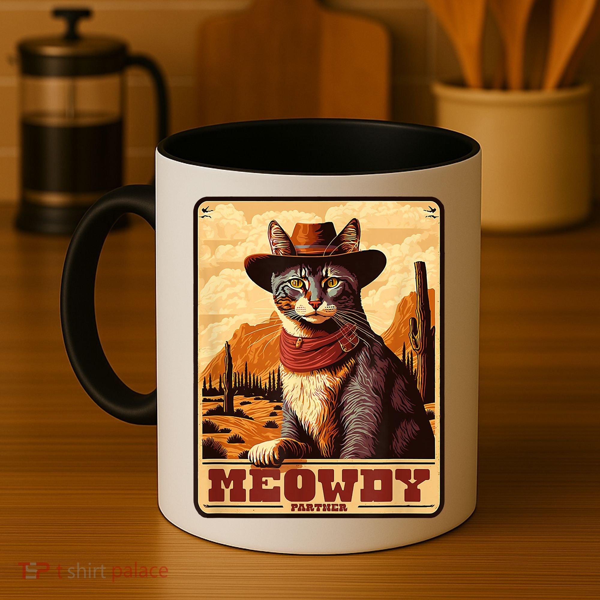 Meowdy! Funny Country Music Cat Cowboy Hat Wanted Poster Coffee Mug