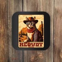 Meowdy! Funny Country Music Cat Cowboy Hat Wanted Poster Coaster thumb 0