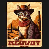 Meowdy! Funny Country Music Cat Cowboy Hat Wanted Poster Ornament thumb 1