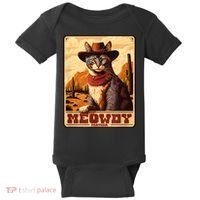 Meowdy! Funny Country Music Cat Cowboy Hat Wanted Poster Baby Bodysuit thumb 0