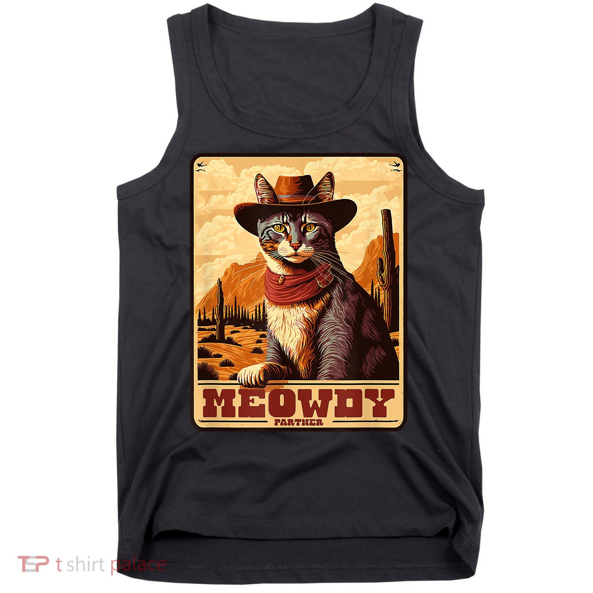 Meowdy! Funny Country Music Cat Cowboy Hat Wanted Poster Tank Top