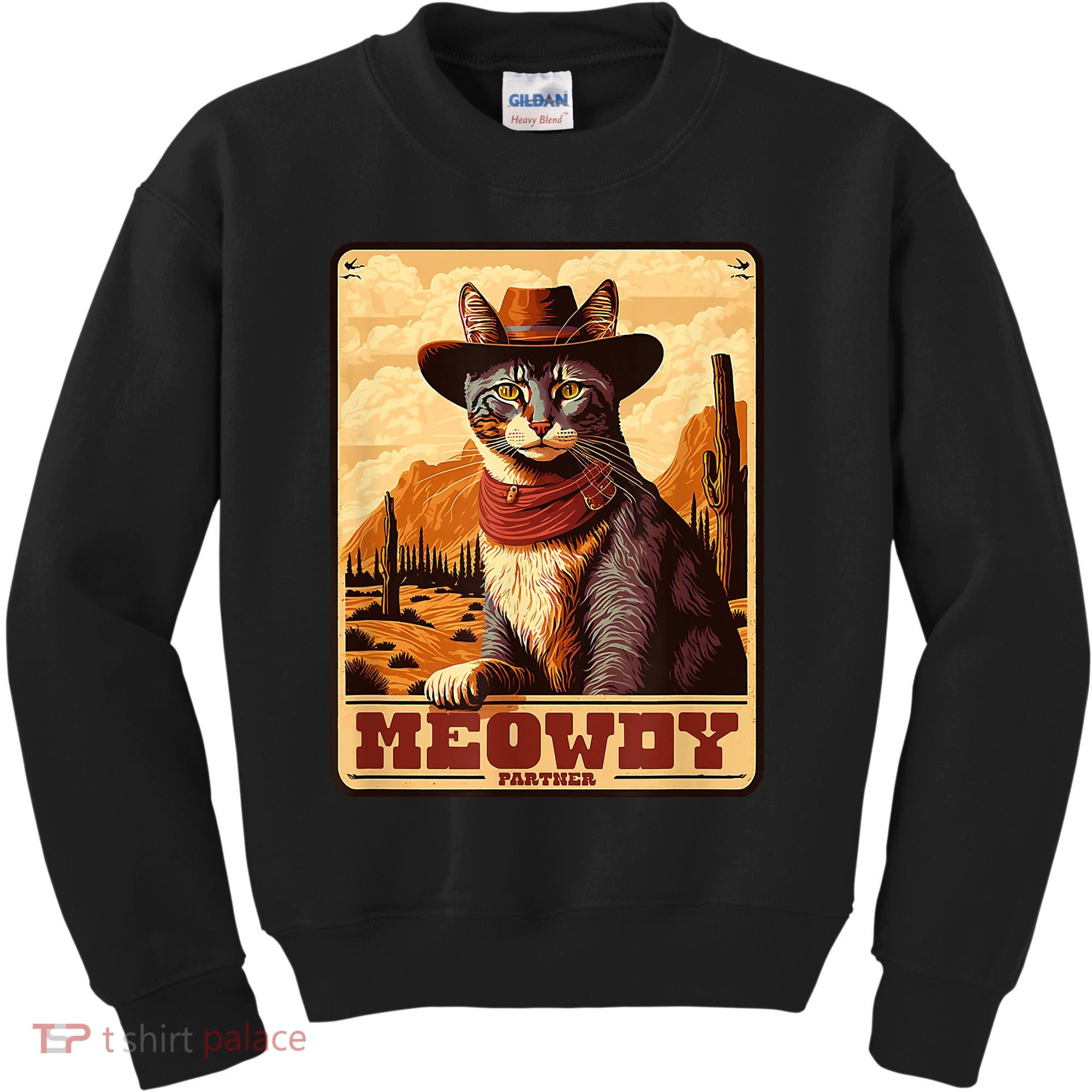 Meowdy! Funny Country Music Cat Cowboy Hat Wanted Poster Kids Sweatshirt