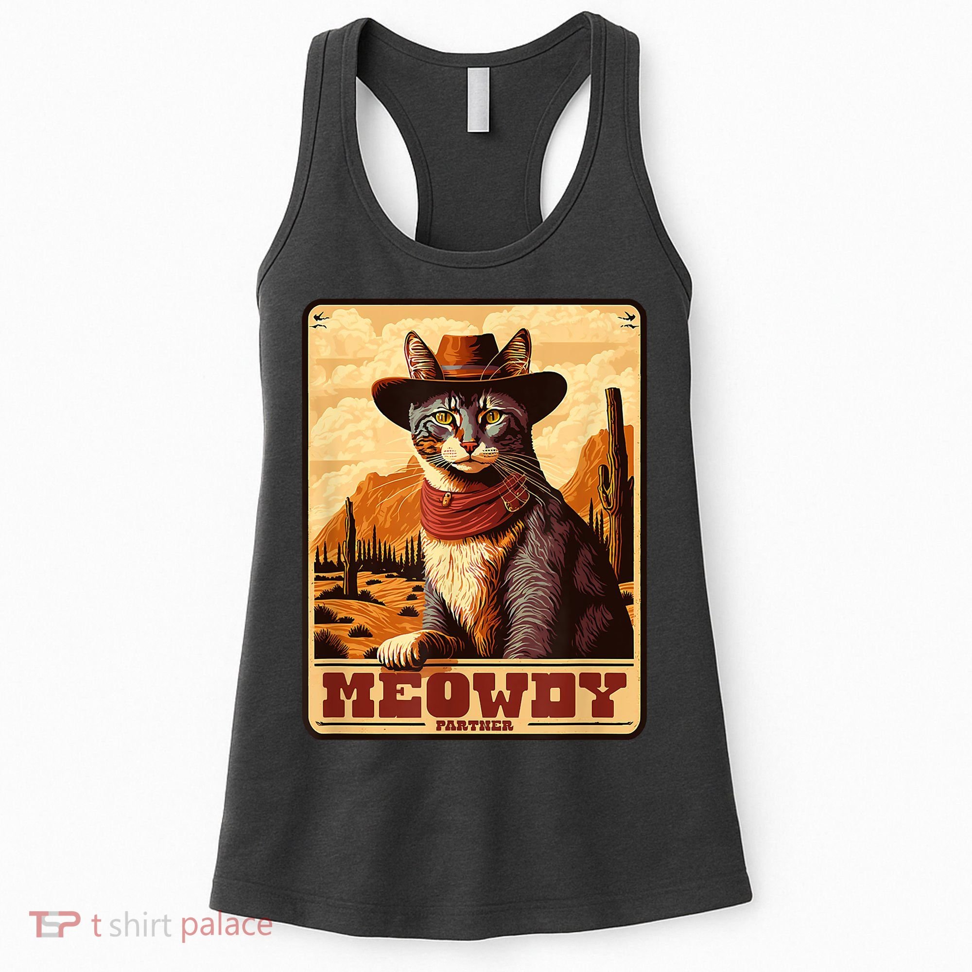Meowdy! Funny Country Music Cat Cowboy Hat Wanted Poster Women's Tank Top