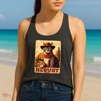 Meowdy! Funny Country Music Cat Cowboy Hat Wanted Poster Women's Tank Top thumb 2