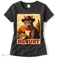 Meowdy! Funny Country Music Cat Cowboy Hat Wanted Poster Women's T-Shirt thumb 0