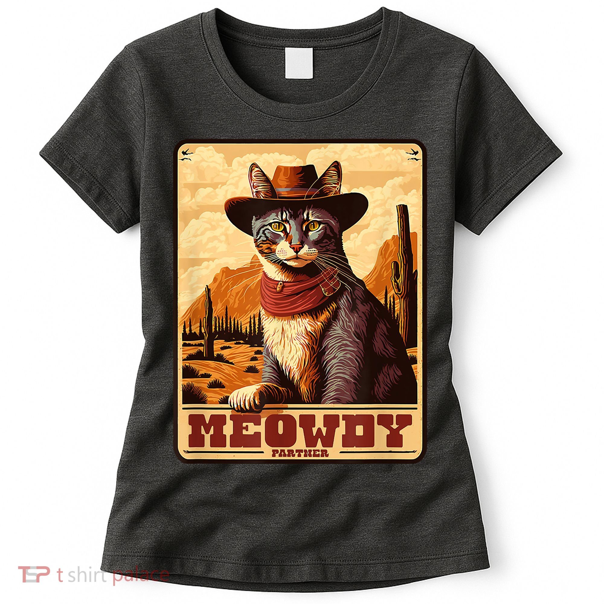 Meowdy! Funny Country Music Cat Cowboy Hat Wanted Poster Women's T-Shirt