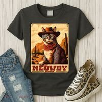 Meowdy! Funny Country Music Cat Cowboy Hat Wanted Poster Women's T-Shirt thumb 3