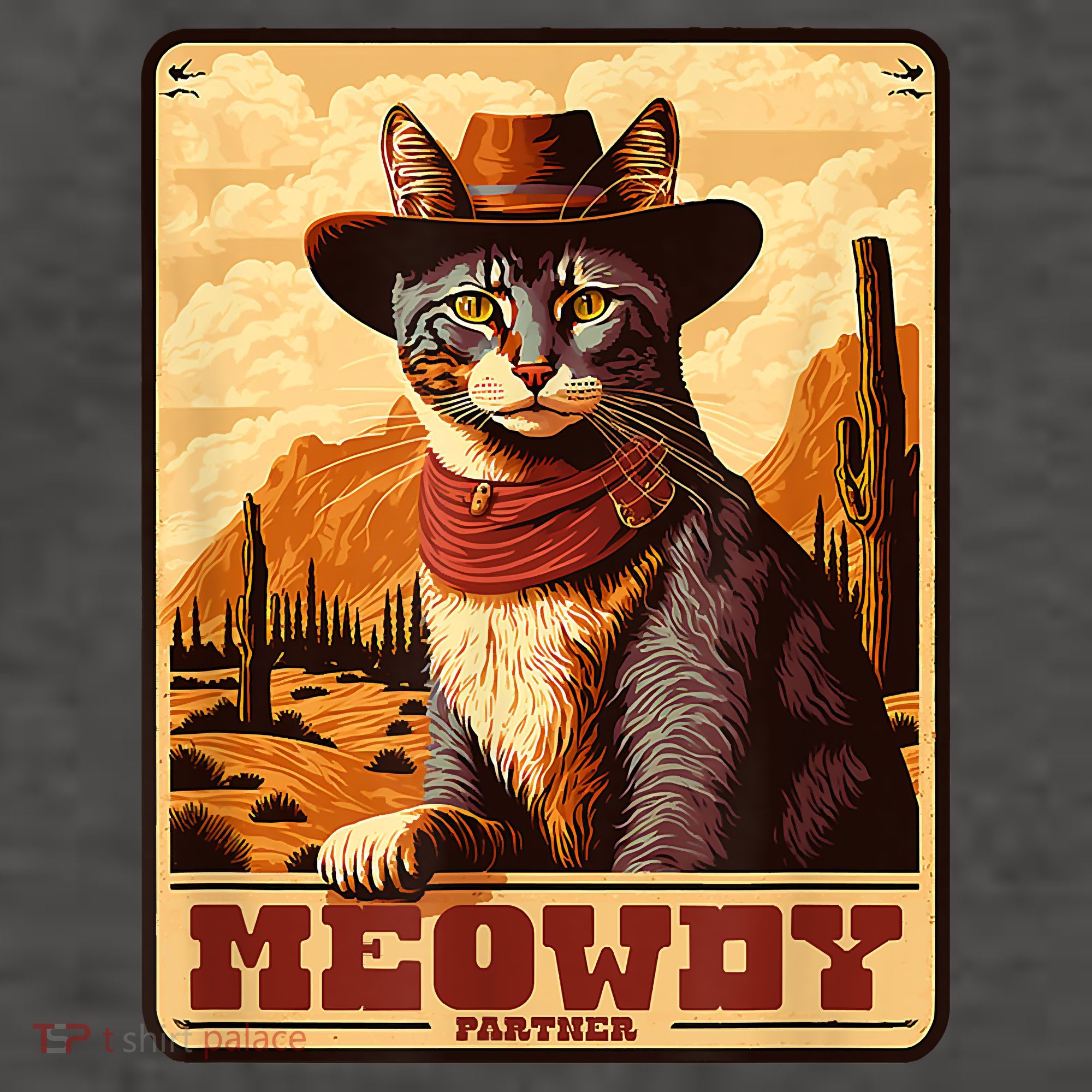 Meowdy! Funny Country Music Cat Cowboy Hat Wanted Poster Women's T-Shirt
