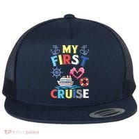 My First Cruise, Wo, Girl and Boy Funny Cruise Trip Flat Bill Trucker Hat thumb 0