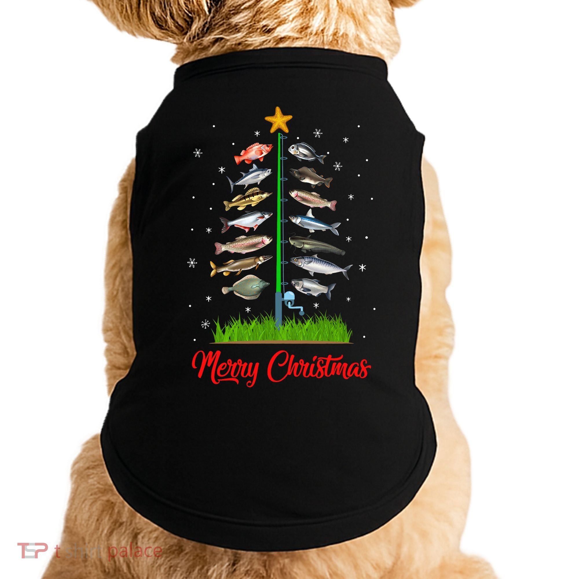 Merry Fishmas Christmas Tree Fish Fishing Doggie Tank