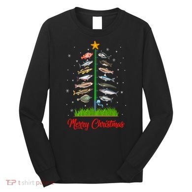 Merry Fishmas Christmas Tree Fish Fishing Long Sleeve Shirt