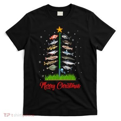 Merry Fishmas Christmas Tree Fish Fishing T-Shirt