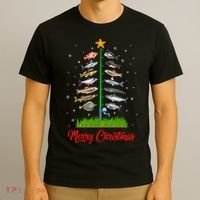 Merry Fishmas Christmas Tree Fish Fishing T-Shirt thumb 3