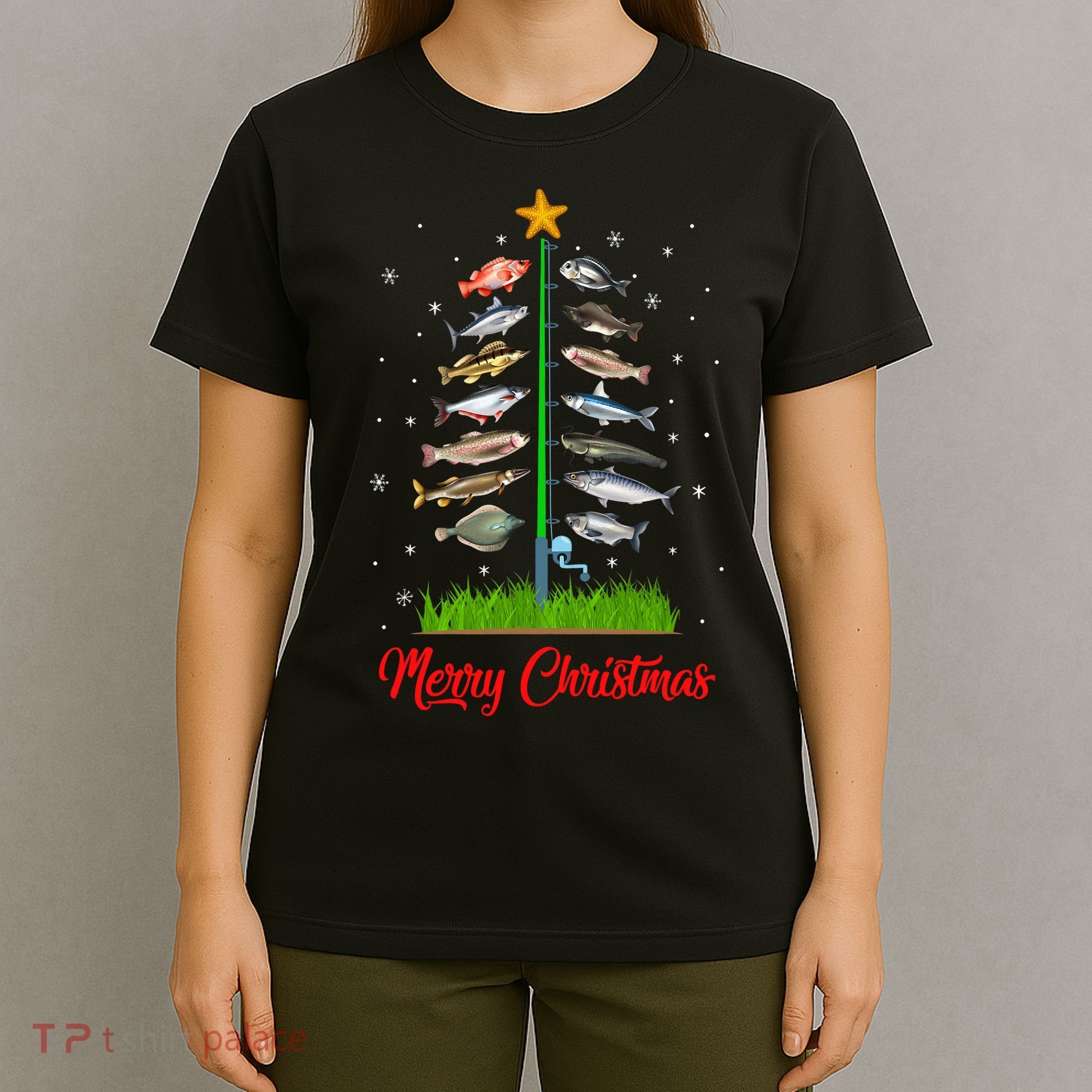Merry Fishmas Christmas Tree Fish Fishing T-Shirt