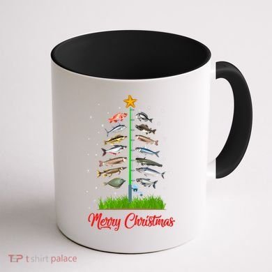 Merry Fishmas Christmas Tree Fish Fishing Coffee Mug back