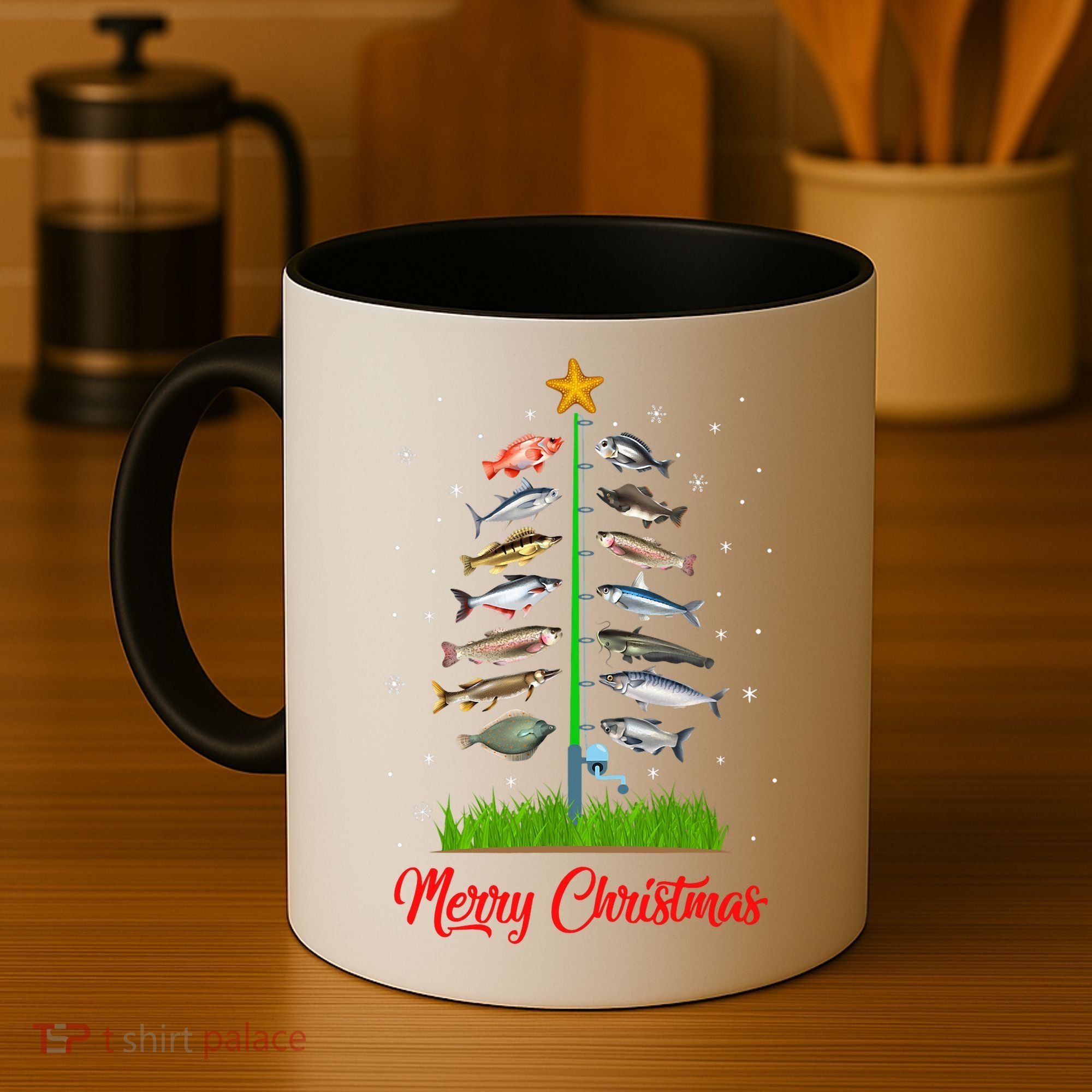 Merry Fishmas Christmas Tree Fish Fishing Coffee Mug