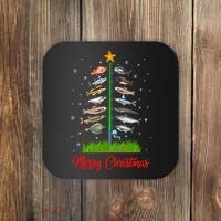 Merry Fishmas Christmas Tree Fish Fishing Coaster thumb 0