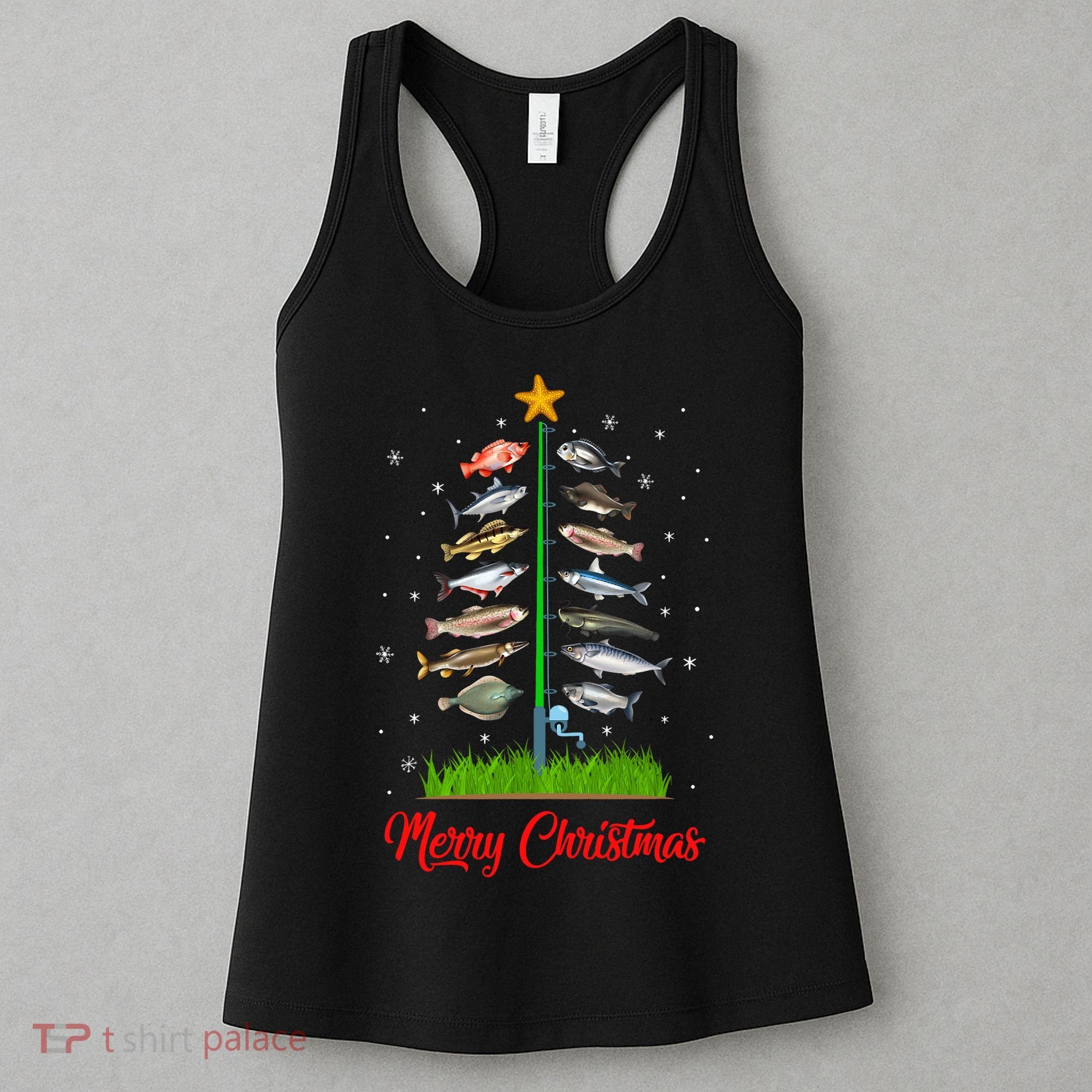Merry Fishmas Christmas Tree Fish Fishing Women's Tank Top
