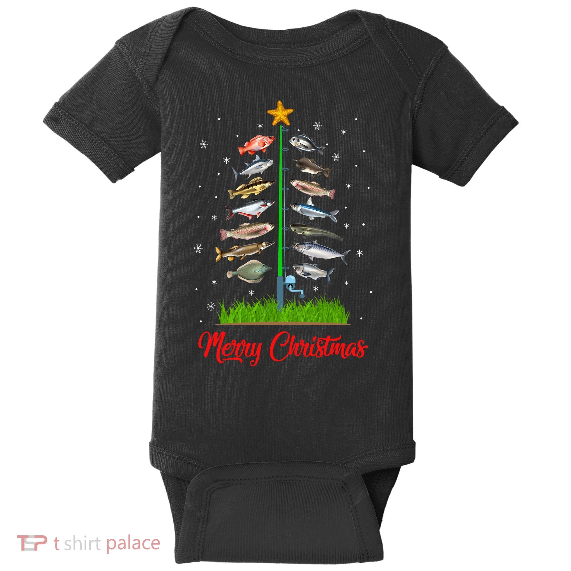 Merry Fishmas Christmas Tree Fish Fishing Baby Bodysuit