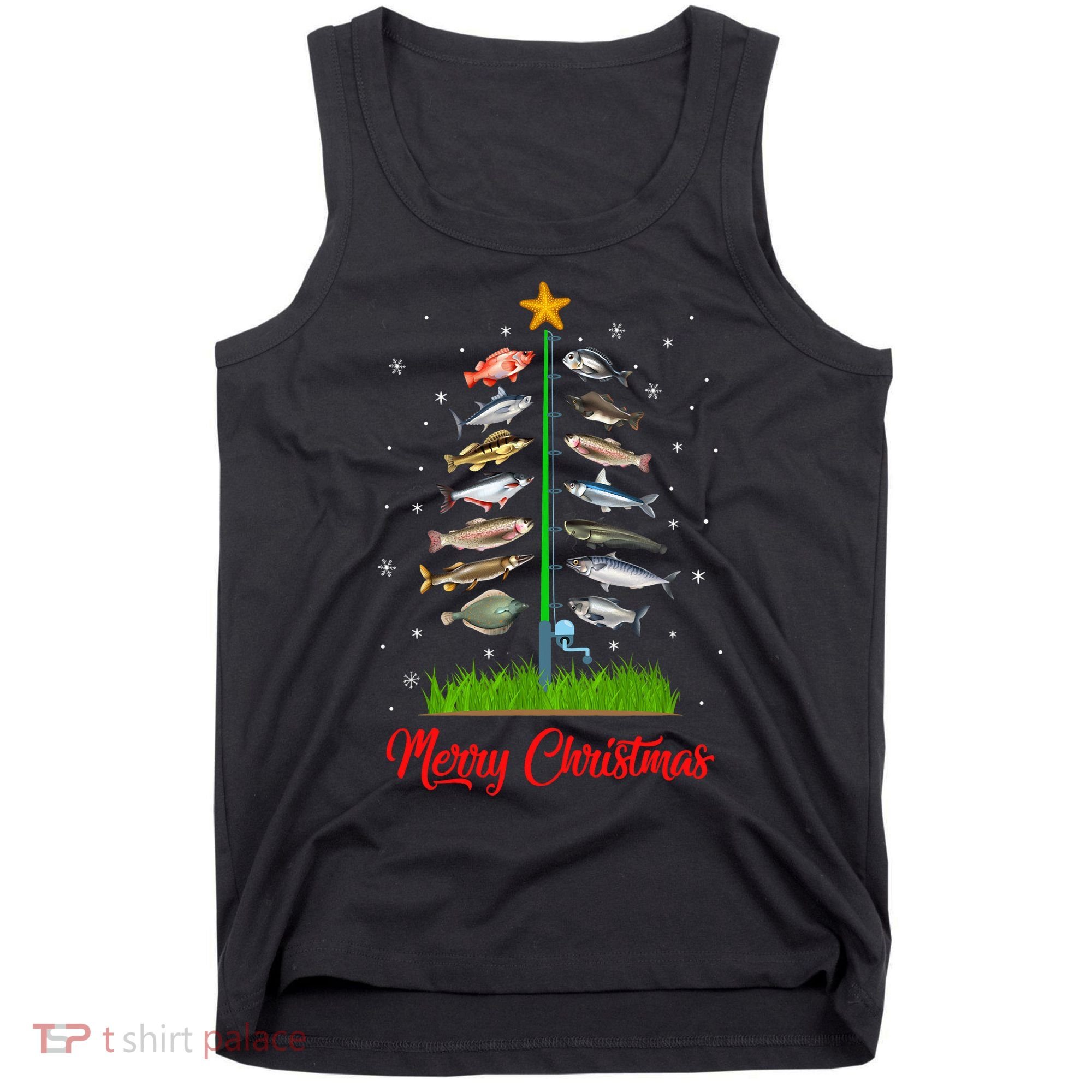 Merry Fishmas Christmas Tree Fish Fishing Tank Top