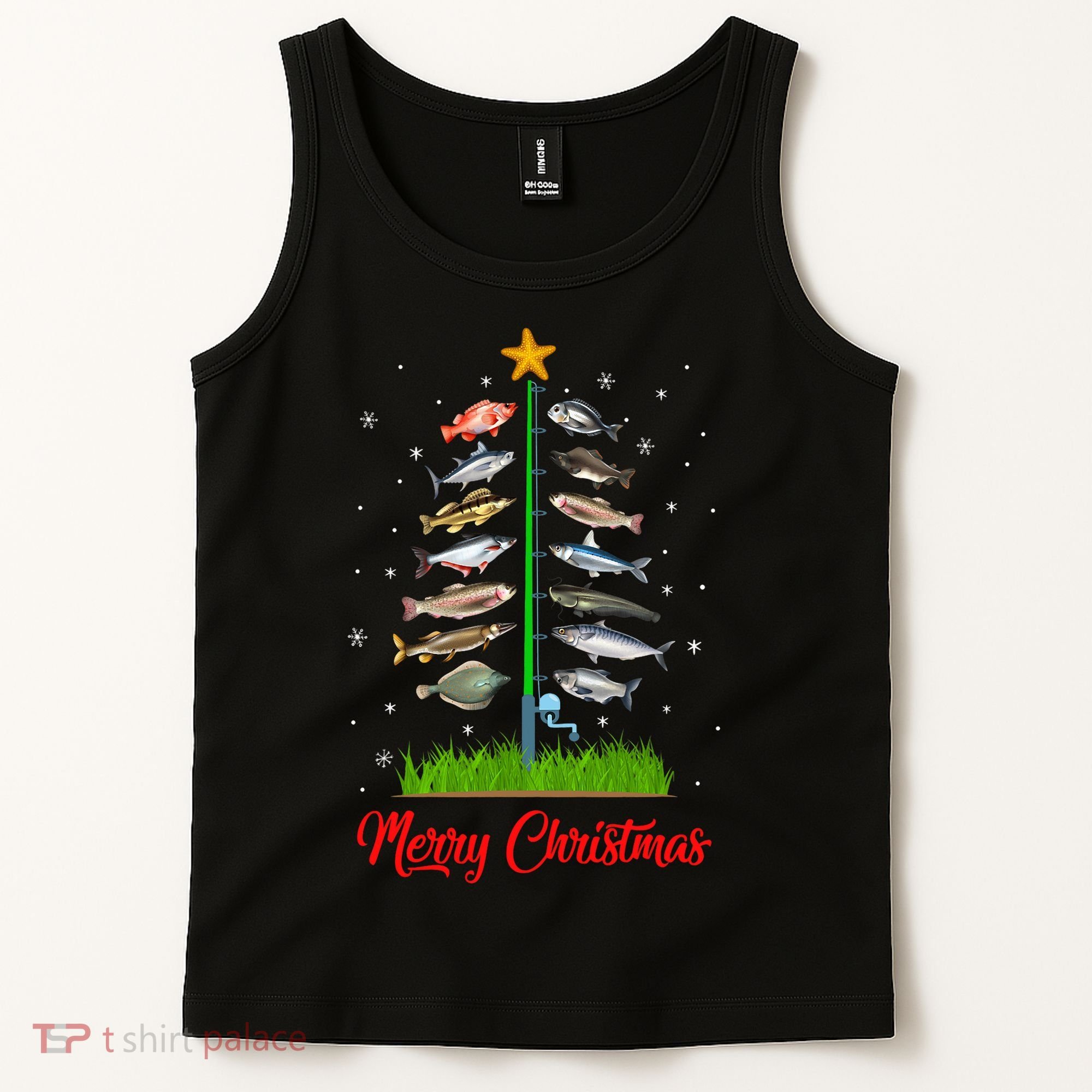 Merry Fishmas Christmas Tree Fish Fishing Tank Top