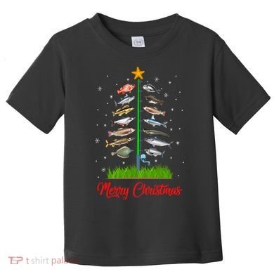Merry Fishmas Christmas Tree Fish Fishing Toddler T-Shirt