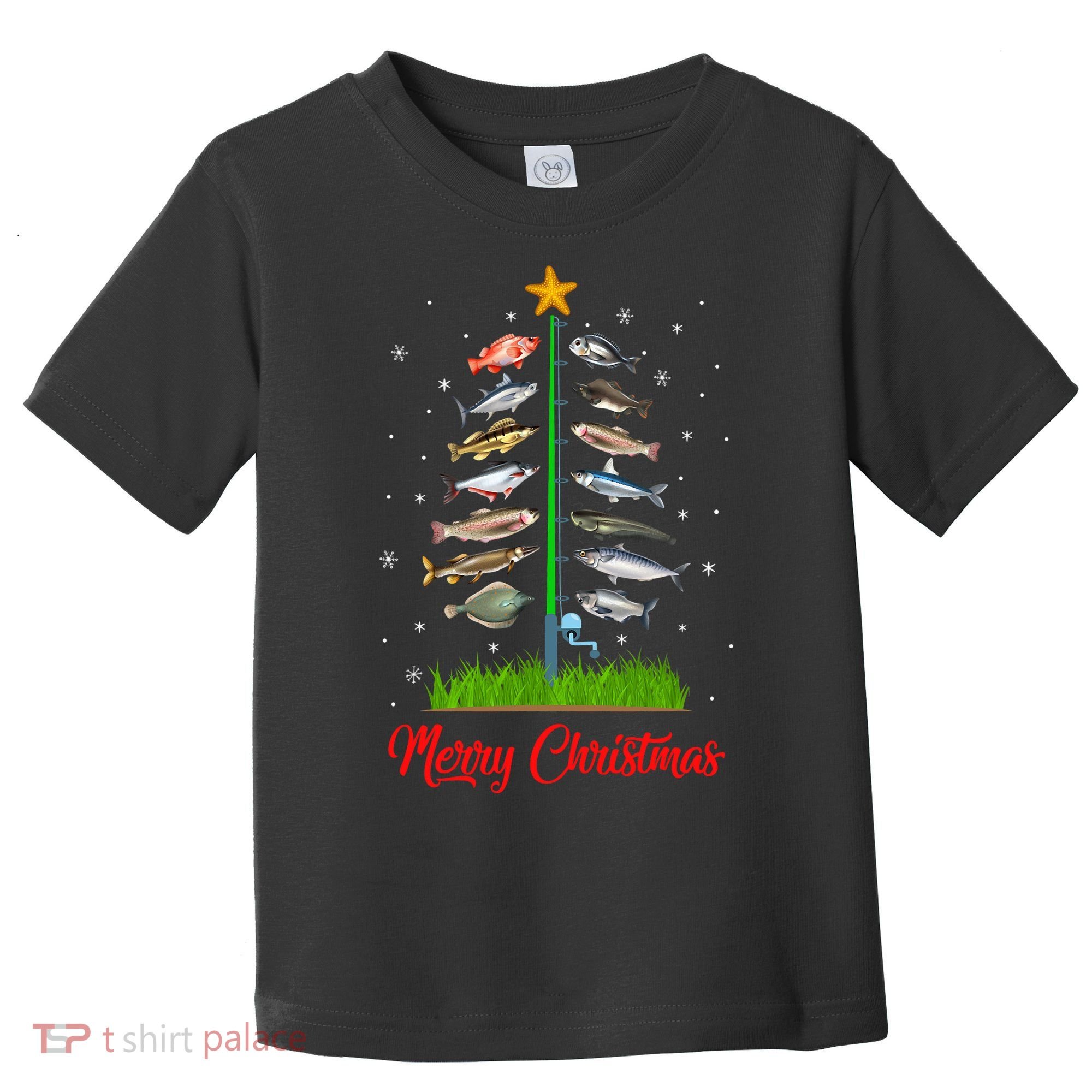 Merry Fishmas Christmas Tree Fish Fishing Toddler T-Shirt