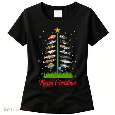 Merry Fishmas Christmas Tree Fish Fishing Women's T-Shirt